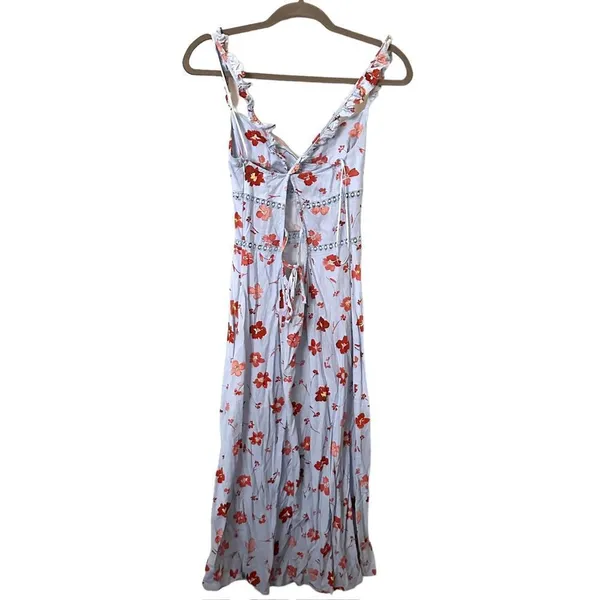 ZARA Floral Open Back Linen‎ Blend Midi Dress Sz Small - Image 5