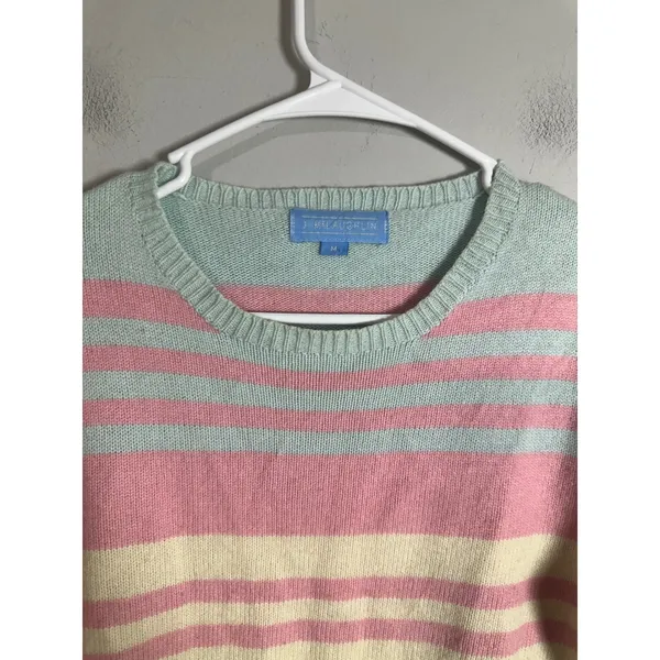 J.McLaughlin Cashmere‎ Cotton Striped Sweater Pastel Multicolor Crew Neck Medium - Image 3