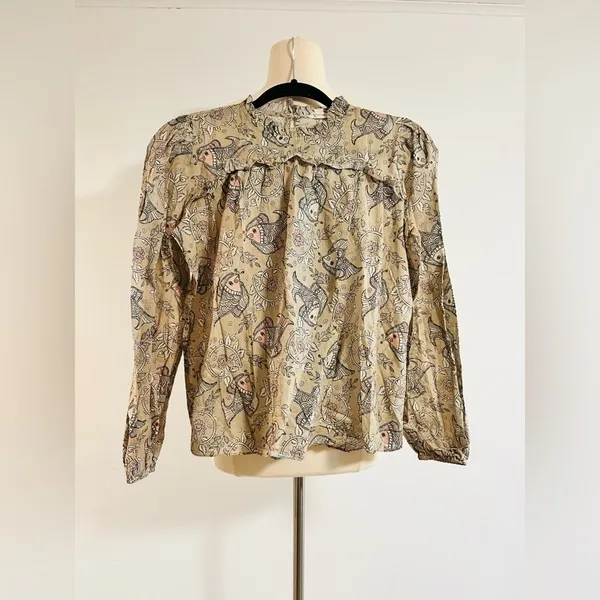 Anthropologie Let Me Be Maple Ruffled Blouse Romantic Fish Size 4 NWOT $138 - Image 2