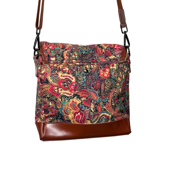 Baosha Floral Paisley Canvas Messenger Bag Brown Faux Leather Crossbody Satchel - Image 2