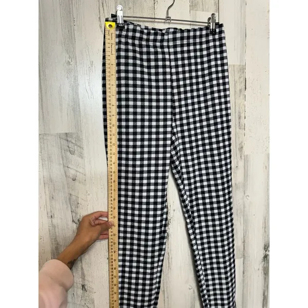 SHEIN Gingham Plaid Split Hem Skinny Leggings Womens S Black White High Rise - Image 5