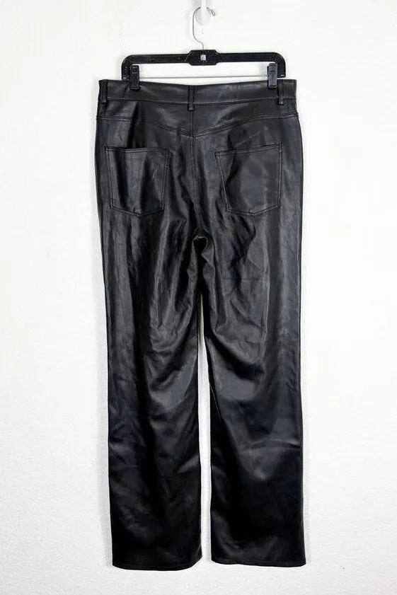 Zara Full Length Faux The 90S Leather Black Pants Size 10 Straight Leg High Rise - Image 11