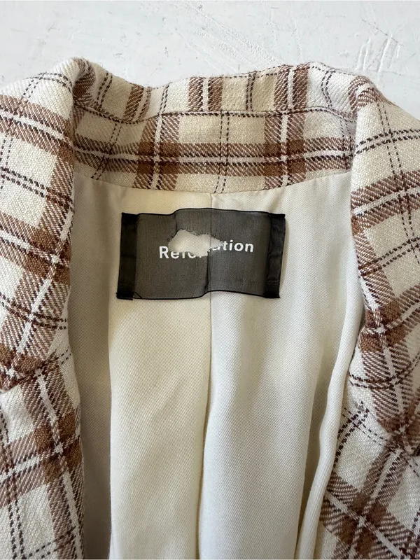 Reformation Verano Cream Plaid Linen Blazer Size XS - Image 6
