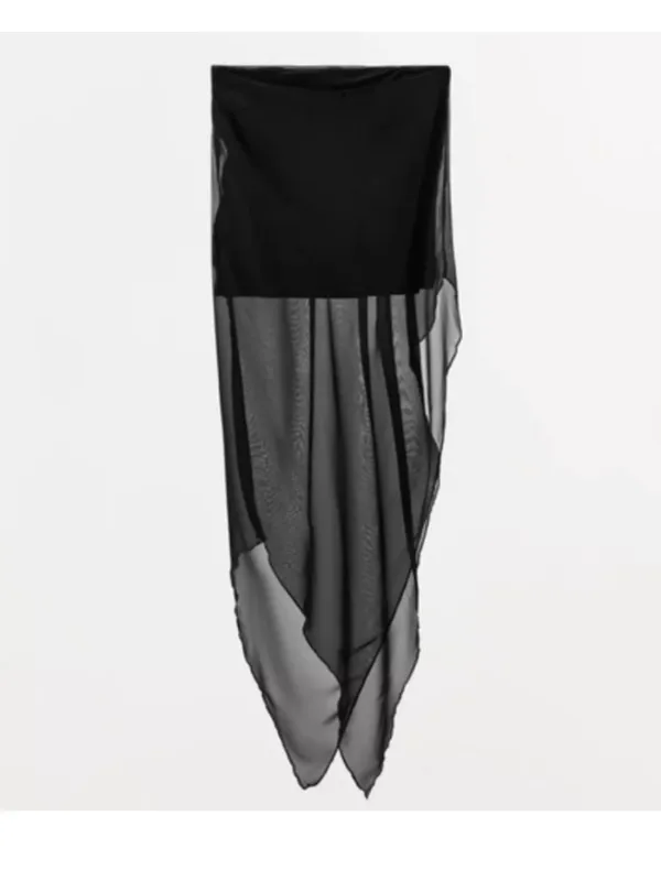 Zara Strapless Long Sheer Top Black - M - Image 4