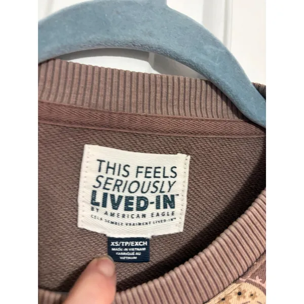 American Eagle Sweatshirt Lived-In Paisley Mauve Boho Side Slit XS - Image 4
