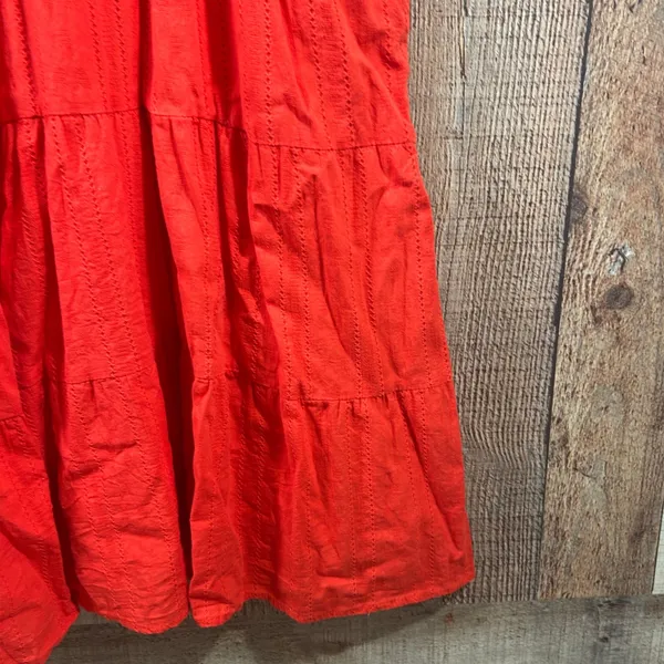 Sonoma Boho Orange Red Tiered Dress XL Tassel Tie Cotton Ruffle Sleeve Lace - Image 5