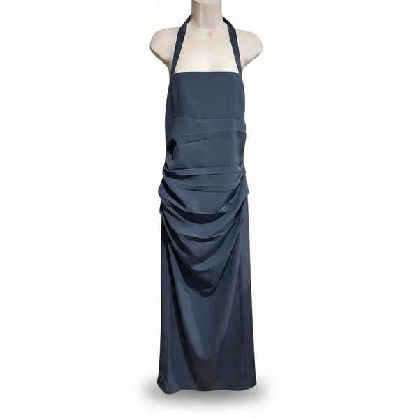 LIONESS 1999 Maxi Dress Blue Large L Halter Neck Ruched - Image 9