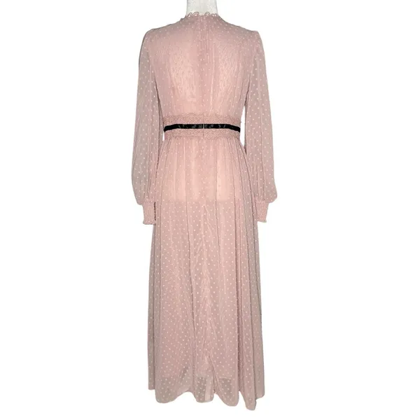 Prairie Dress Maxi S‎ Lace Swiss Dot Ribbon Cottage Romantic Sheer Bishop Sleeve - Image 5