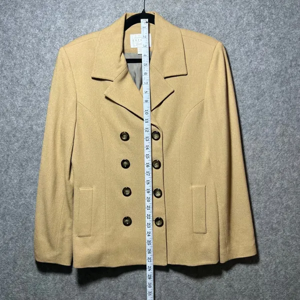 Express Vintage‎ 90s 3 Piece Suit Set 9/10 Camel Tan Wool Blend Blazer Pant Skirt Lined - Image 3