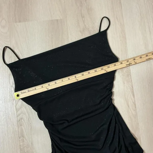 Y2K Ruby Black Glitter Ruched Spaghetti Strap Maxi Dress Women's M‎ Gothic Glam - Image 3