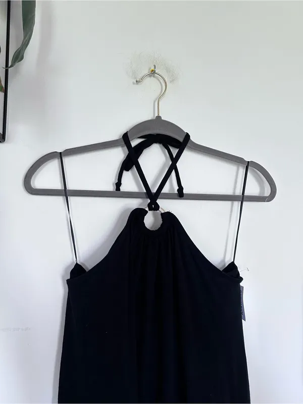 NWT Old Navy Black Halter Tie Neck Cotton Midi Dress Size Large Tall - Image 3