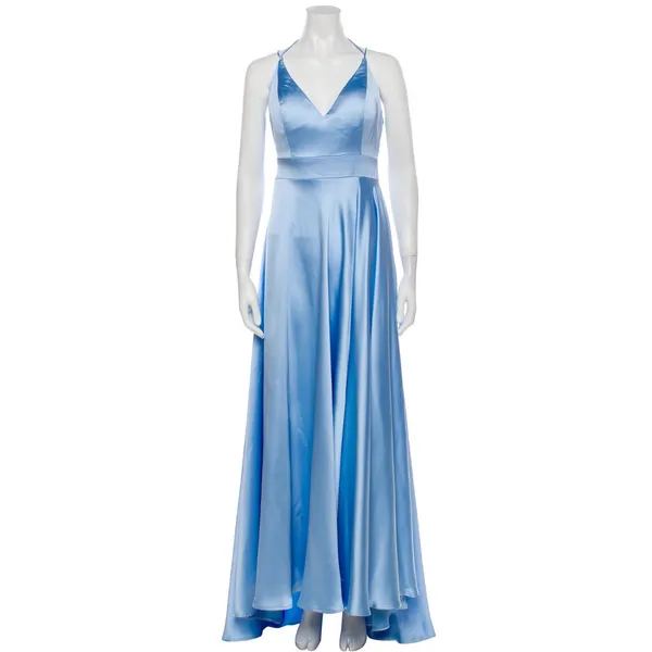 Mac Duggal Powder Blue Satin High Slit Gown Size 8 Evening‎ Dress - Image 5