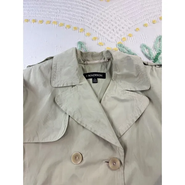 1 Madison Classic Double Breasted Belted Trench Coat Light Sage Green Size S‎ - Image 7