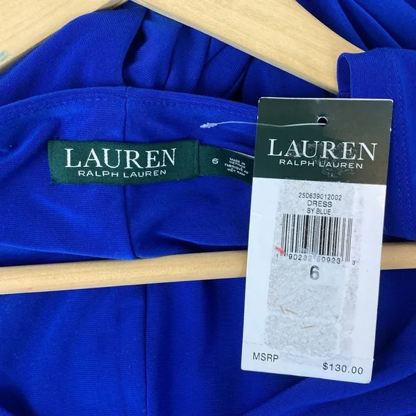 Ralph Lauren Blue Long Sleeve Faux Wrap Bodice Midi Dress NEW 6 - Image 4