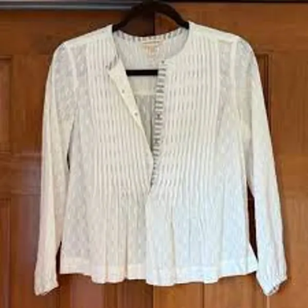 Rebecca Taylor Blouse Top Eyelet Lace Peasant Pleated White M Cottage Core - Image 2