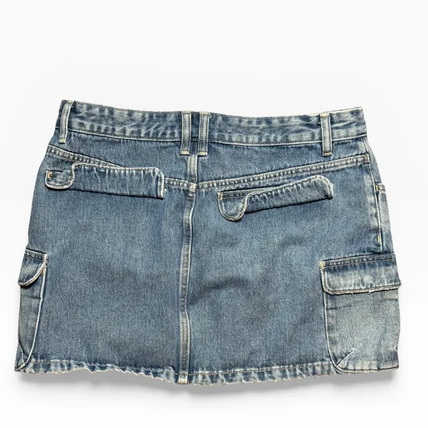 Zara Blue Denim Cargo Micro Mini Skirt Utility Pocket‎ Size Large Festival Y2K - Image 2
