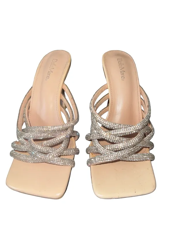 Bella Marie Blush Nude Rhinestone Strappy Mid-Heel Sandals - Image 2