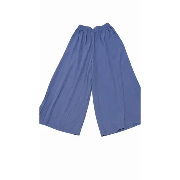 Women's Blue Wide-Leg Crop Pants Size S Cotton Linen Blend Size Small Pockets - Image 3
