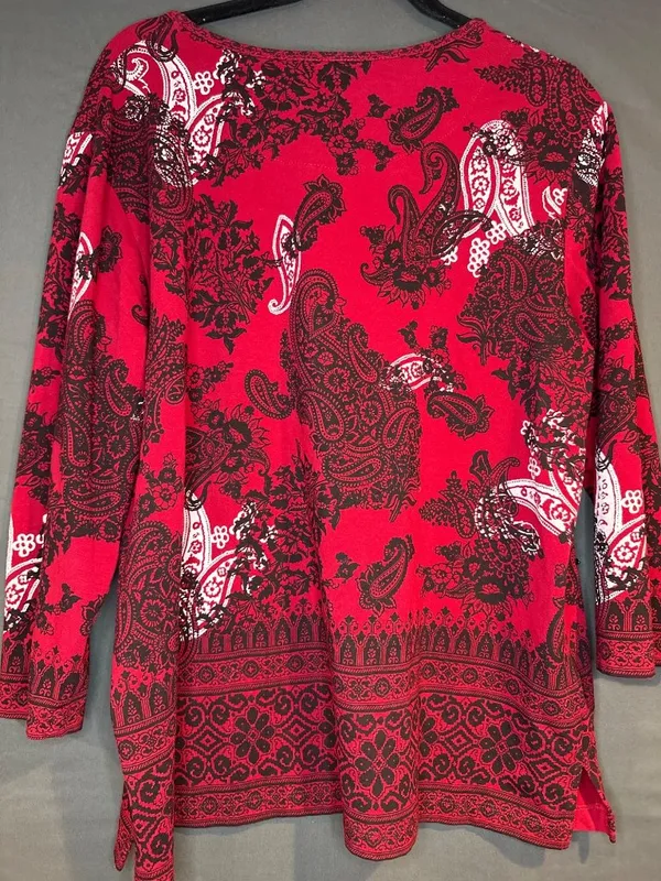 Women L Alfred Dunner 2pc Wool Cardigan Cotton Paisley Top Western Boho Set - Image 5