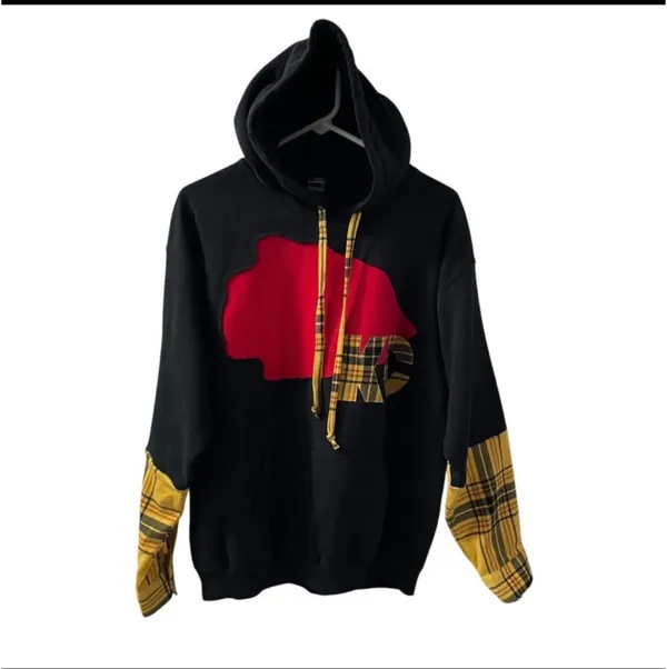 Handmade Chiefs unique Red Arrowhead Sweatshirt with yellow flannel L - Image 2