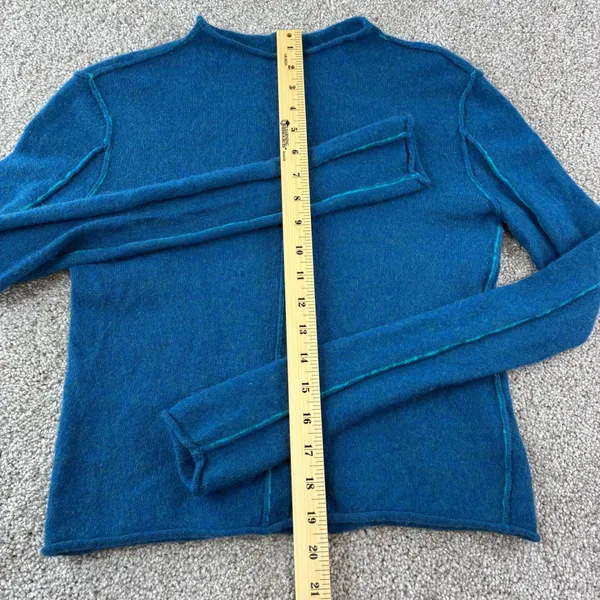 We The Free 100% Cashmere Sweater Women XS Roll Neck Seam Detail Blue Boho Indie - Image 4
