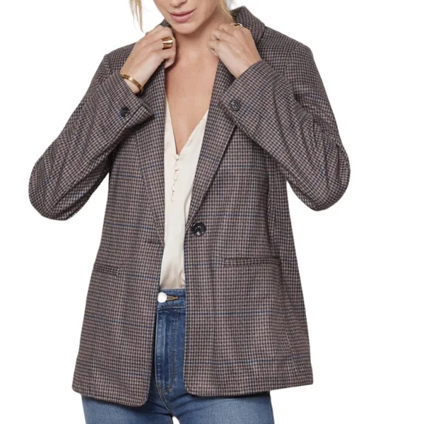 Sanctuary Daily Oxford Blazer Jacket  Medium Single Button Plaid Preppy Workday - Image 6