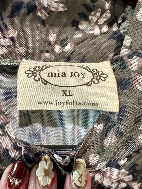 Mia Joy Olive Floral Sheer Mesh Mock Neck Top XL NWOT - Image 3