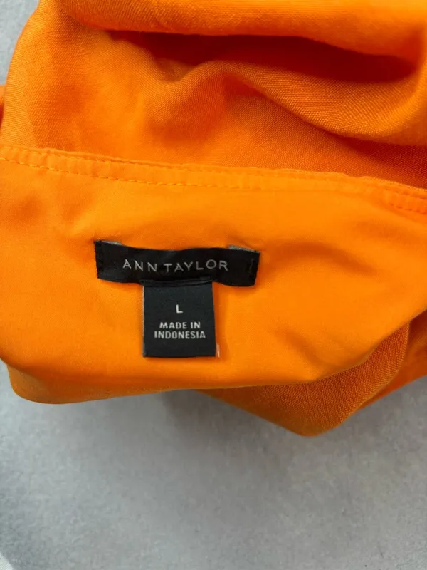 Ann Taylor L Linen Blend Sleeveless Orange V-Neck Midi Dress with Tie Waist - Image 5