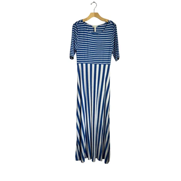 Matilda‎ Jane The Road Ahead Stripe Maxi Dress Blue White Pockets Sz M - Image 2