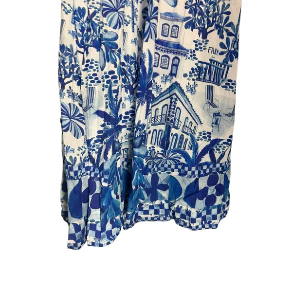 Farm Rio Sweet Blue White Tropical Coastal Beach Print Resort Vacation Dress L - Image 7