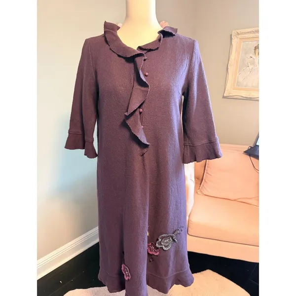 The Flower Dress Bride of‎ May Purple Ruffle Floral Applique Midi Dress Size M - Image 2
