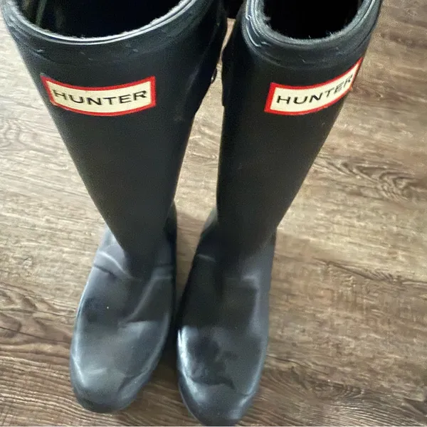 HUNTER Original Rain Boots Tall Women 9 Black Slip On Waterproof Buckle Rubber - Image 4