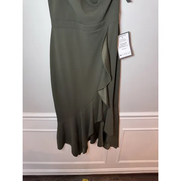 XSCAPE One Shoulder Asymmetric Hem Gown STYLE: 4840X Olive Green Sz 12 NWT $239 - Image 13