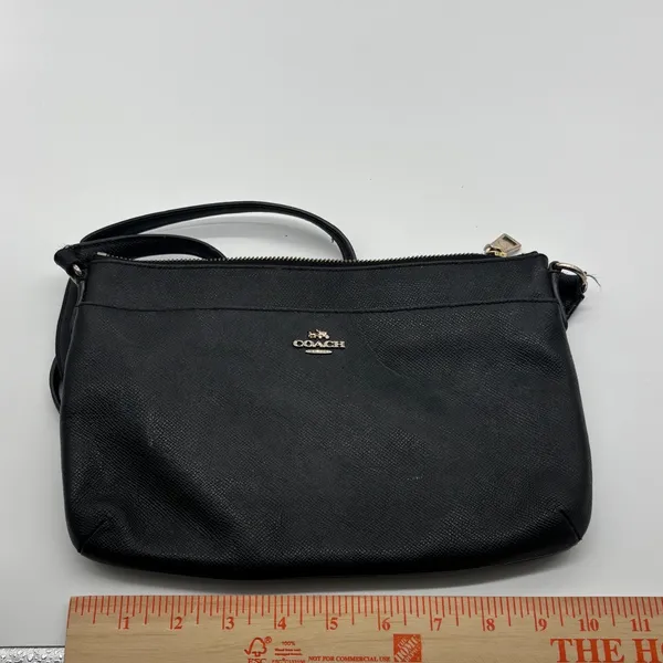 Coach Black Crossgrain Leather Crossbody Bag Gold Hardware Slim Messenger - Image 6