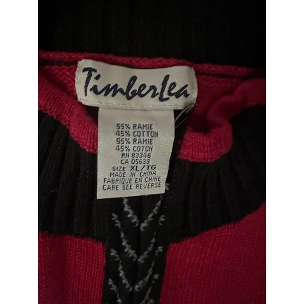 Timberlea Women's Red Black‎ Bear Motif Cardigan Sweater XL - Image 4