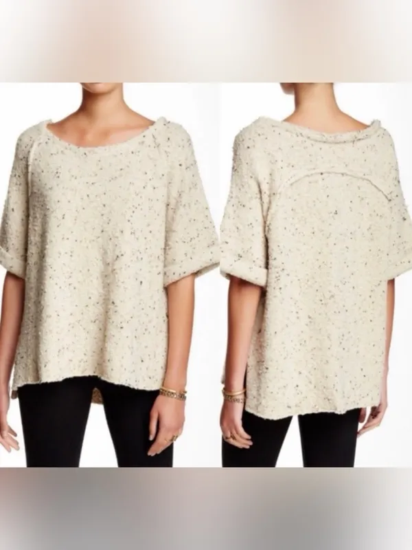 Free People Marsala Tweed Nun Wool Oversized Short Sleeved Sweater size Medium - Image 2