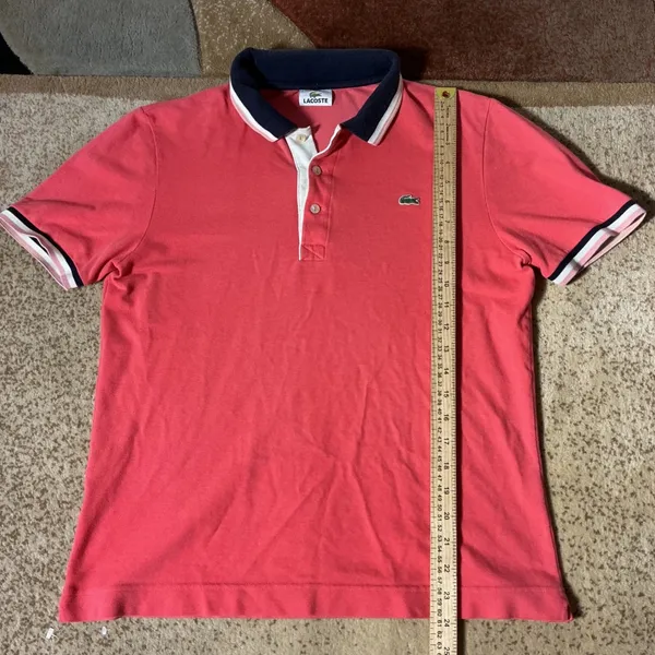 Lacoste Womens Preppy Pink‎ Pique Polo Shirt Short Sleeve Navy Trim Size 4 F8331 - Image 2