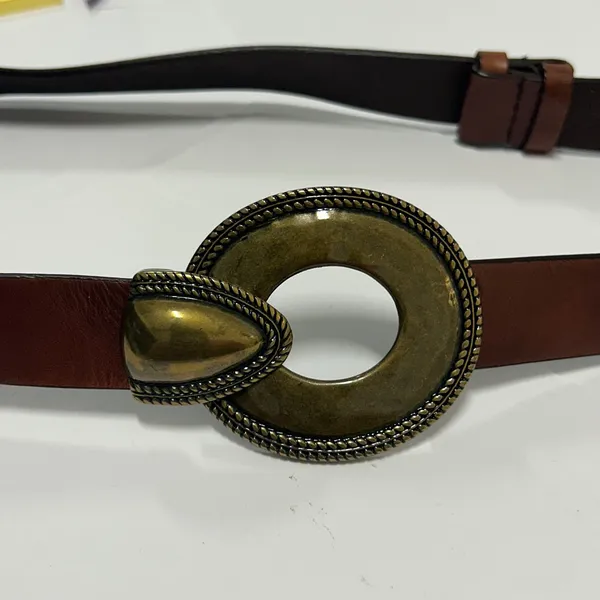 Coldwater Creek Brown Leather Western Belt Brass Hook Buckle Plus Size‎ 1X 2X - Image 2