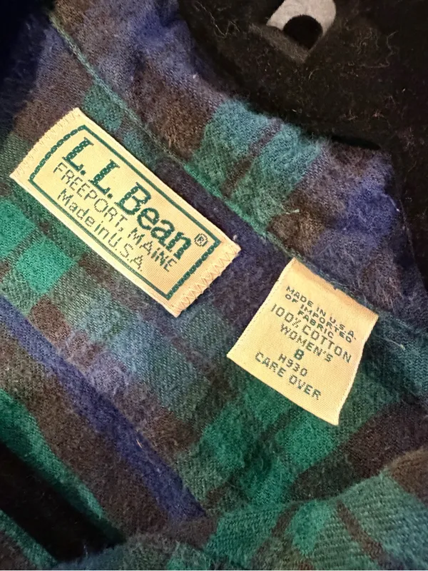 VTG L.L Bean Size 8 Blue Green Plaid Cotton Flannel Long Sleeve Button Shirt - Image 9
