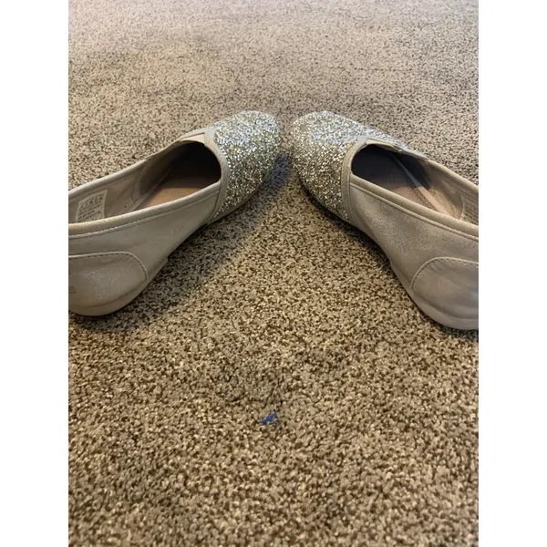 Skechers BOBS Slip On Flats Womens 6 Silver Good Rhinestone Sparkle Metallic - Image 8