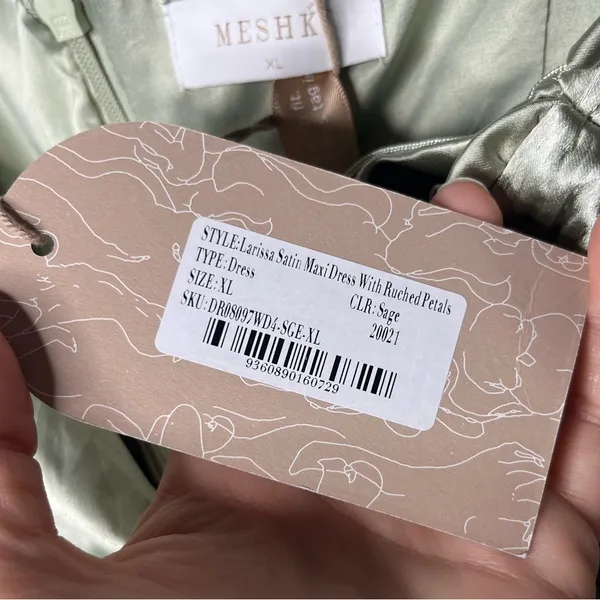 NEW Meshki Sage Green Ruched Petals Larissa Strapless Satin Maxi Dress - Image 10