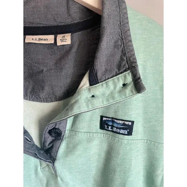 L.L.Bean Mint Green Quarter Zip (Buttons) Pullover Collared Nautical Preppy M - Image 3