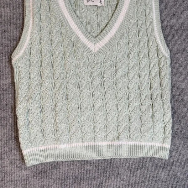 Y2K Abercrombie & Fitch Size-M Women's Cable Knit Sweater Mint Vest Preppy 90s - Image 5