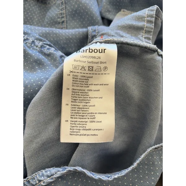 Barbour Sailboat Shirt Tunic Womens Size 8‎ Blue Polka Dot Denim - Image 8