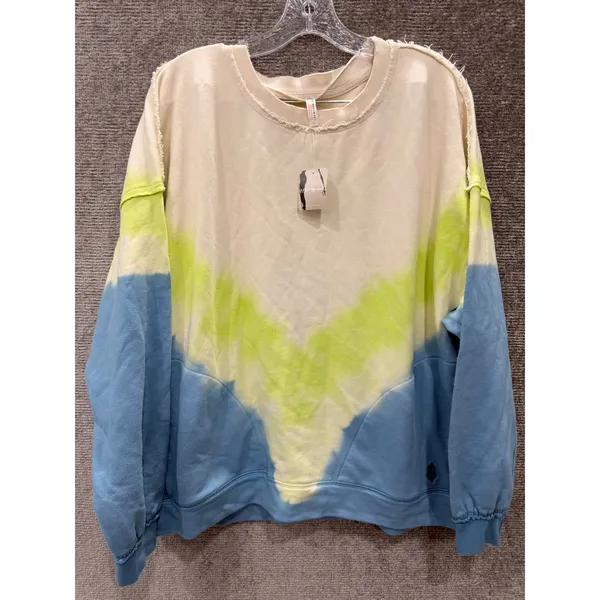 Free‎ People Sweatshirt Size L Key Lime Combo Movement Dip Dye Chevron Pullover - Image 4