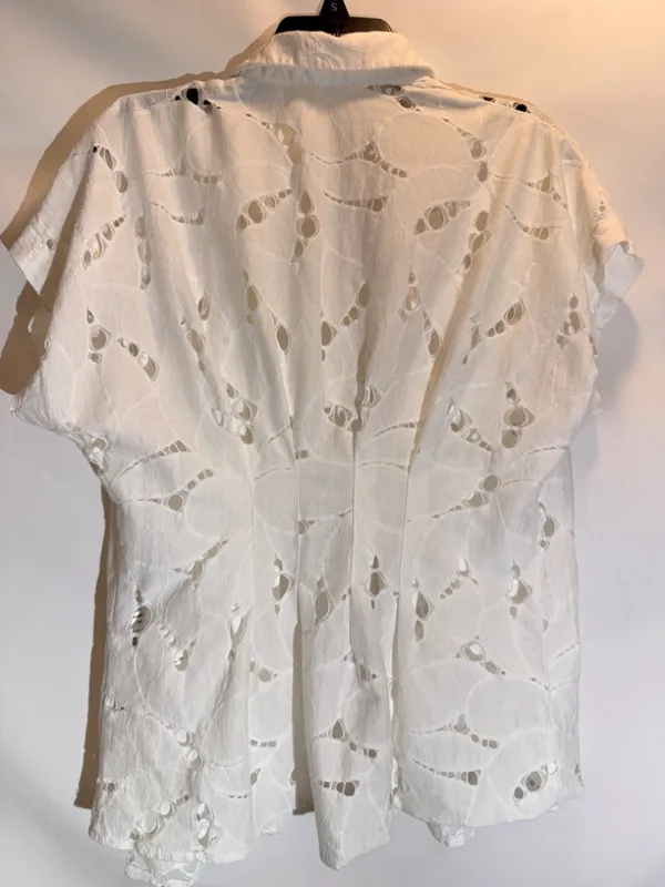 Anthropologie Exquise Adalene White Lace Maternity Button Down Blouse Top Size S - Image 3