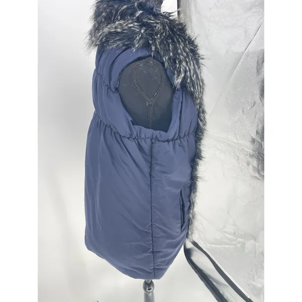 Soft Surroundings Women's Faux Fur Puffer Vest Jacket‎ Blue Size L - Image 4