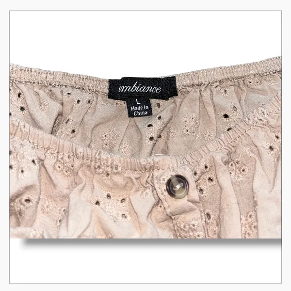 Ambiance Beige Eyelet Off-The-Shoulder Smocked Crop Top - Size L - Image 4