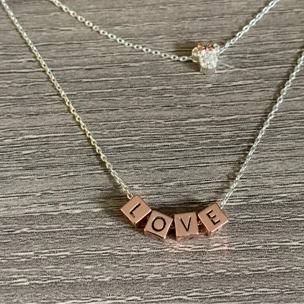 Disney Minnie Mouse 14k Rose Gold 925 Silver Plated Love Charm Layered Necklace - Image 5