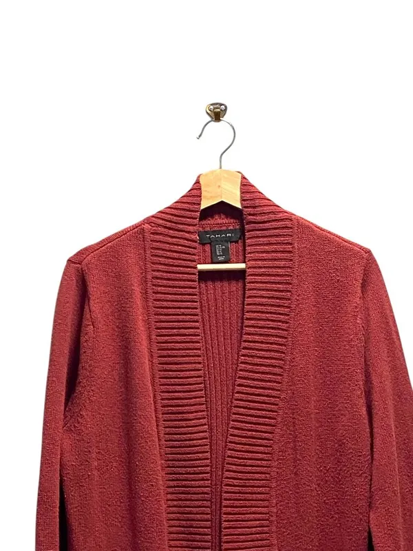Tahari Patch Pocket Cardigan Sweater Burgundy Size XL Coastal Preppy Minimalist - Image 6